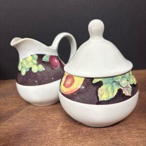 Vintage Sakura White Ceramic Creamer and Sugar Bowl With Lid